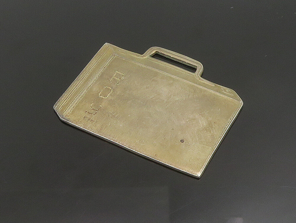 925 Sterling Silver  Vintage Etched Flat Briefcase Pendant  PT20872