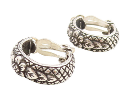 925 Sterling Silver Vintage Earrings STEPHEN DWECK Floral Hoop Clip On  EG13788