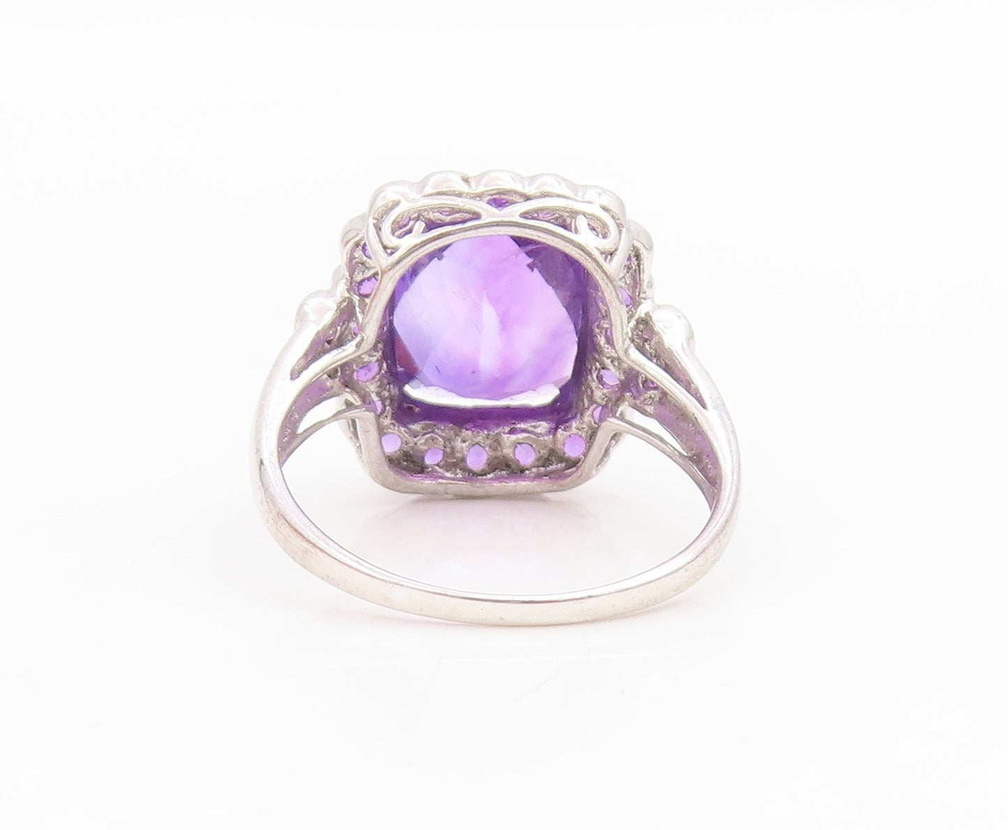 925 Sterling Silver Vintage Ring Faceted Amethyst Statement Band  Sz 8  RG35038