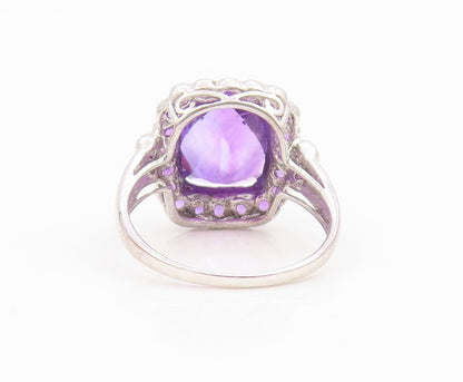 925 Sterling Silver Vintage Ring Faceted Amethyst Statement Band  Sz 8  RG35038