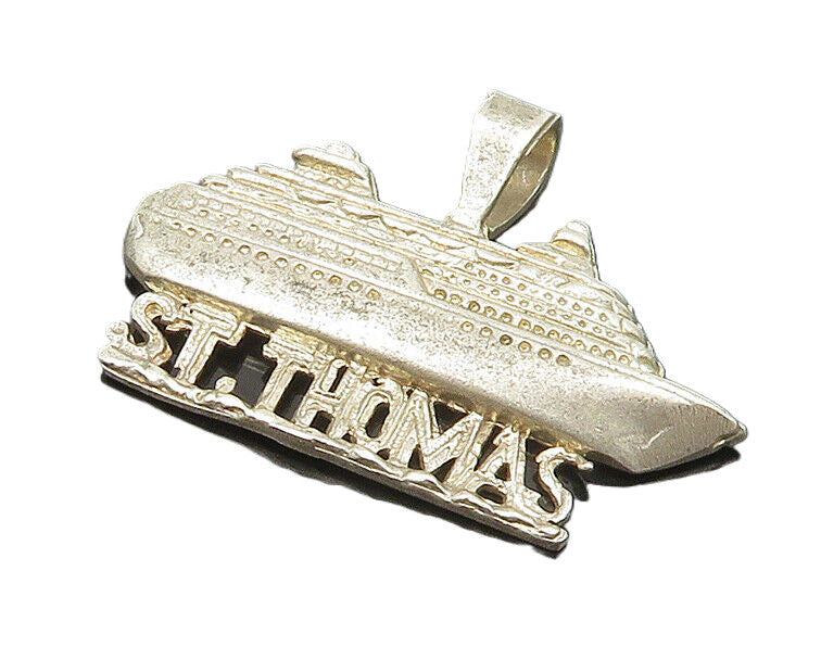 925 Sterling Silver  Vintage Shiny St. Thomas Cruise Souvenir Pendant  PT16325
