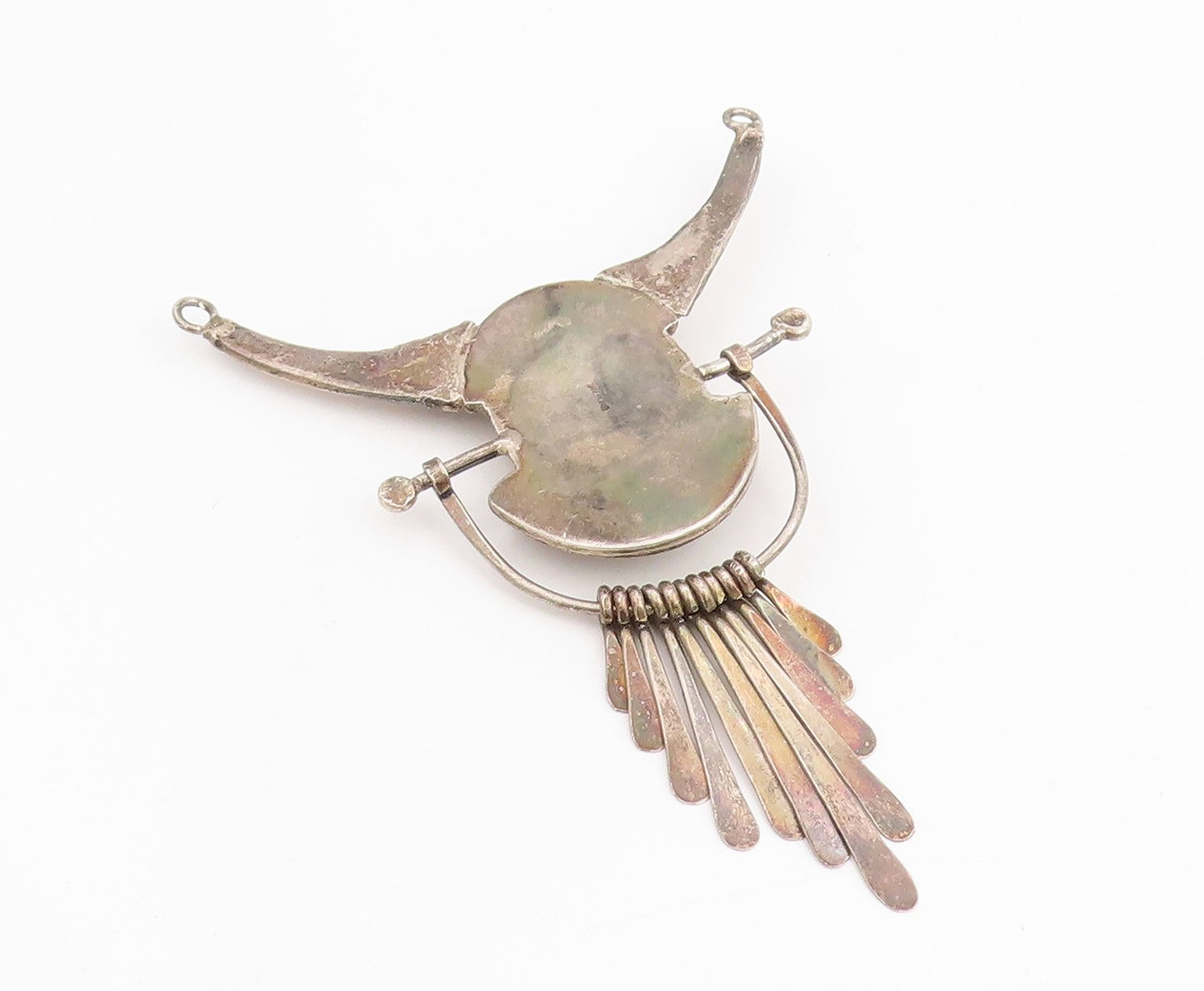 925 Sterling Silver Vintage Pendant Oval Hematite Bohemian Feather Drop  PT25171
