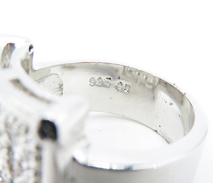 925 Sterling Silver  Cubic Zirconia Square Grid Design Band Ring Sz 9  RG5253