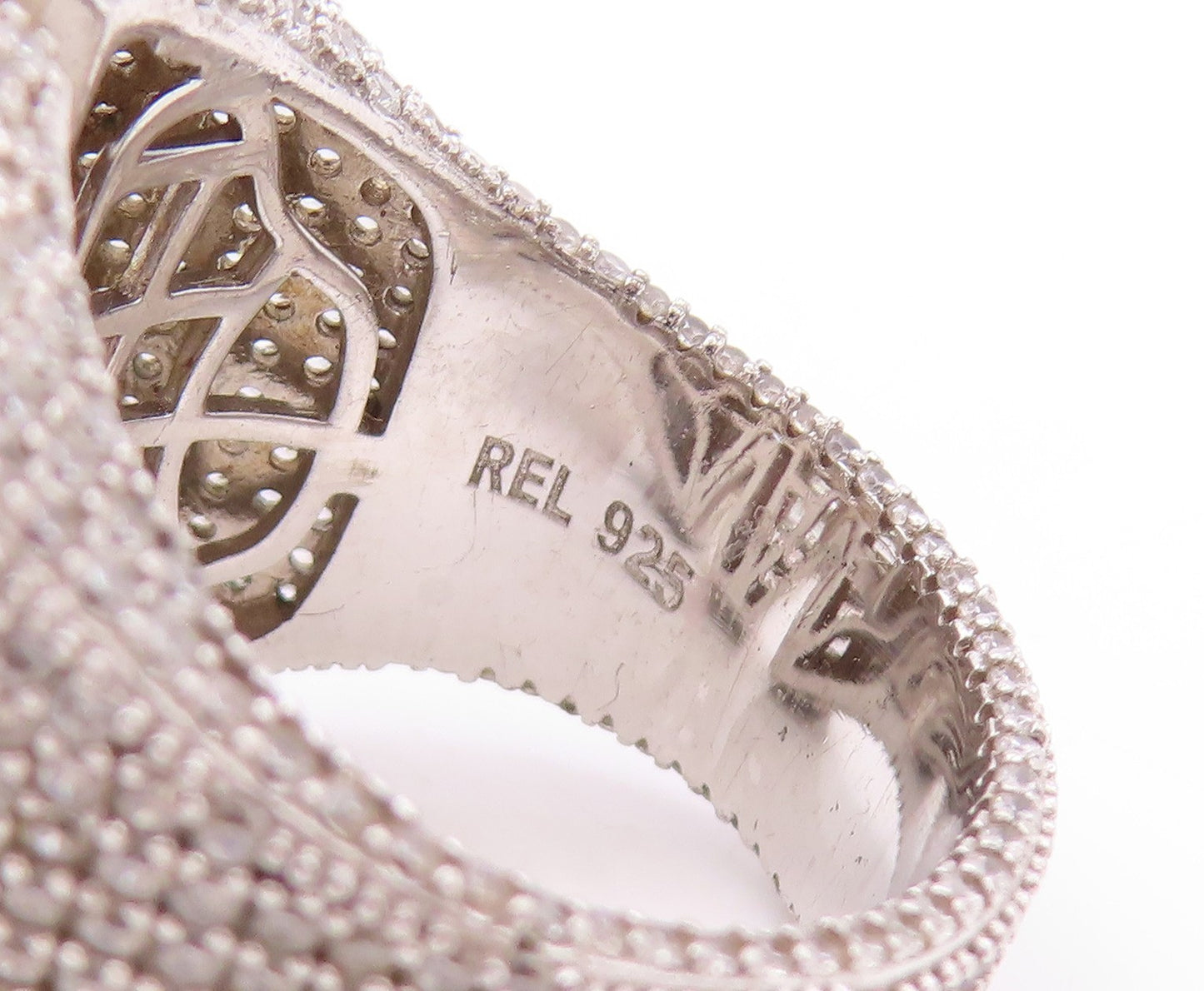 925 Sterling Silver Vintage Ring Iced Out Large CZ Inlay M  Sz 10.5  RG32905