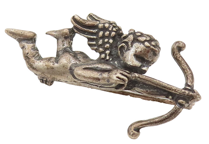 925 Sterling Silver Vintage Flying Cupid Angel Bow & Arrow Brooch Pin  BP10205