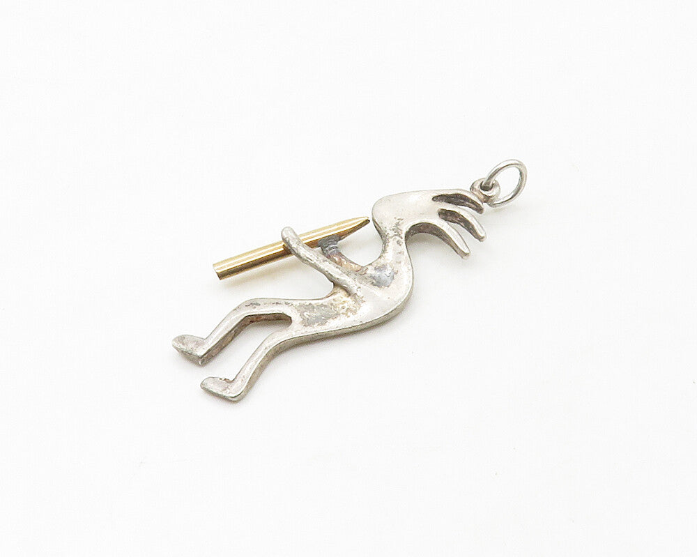 SOUTHWESTERN 925 Silver Vintage Two Tone Kokopelli Dancer Pendant PT13678