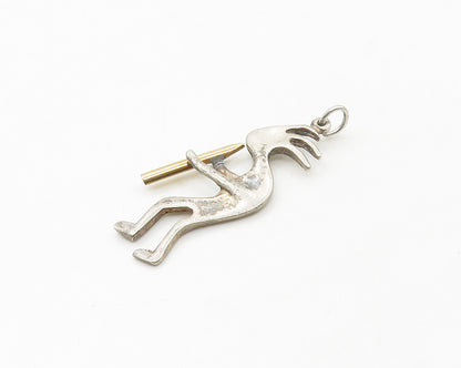 SOUTHWESTERN 925 Silver Vintage Two Tone Kokopelli Dancer Pendant PT13678