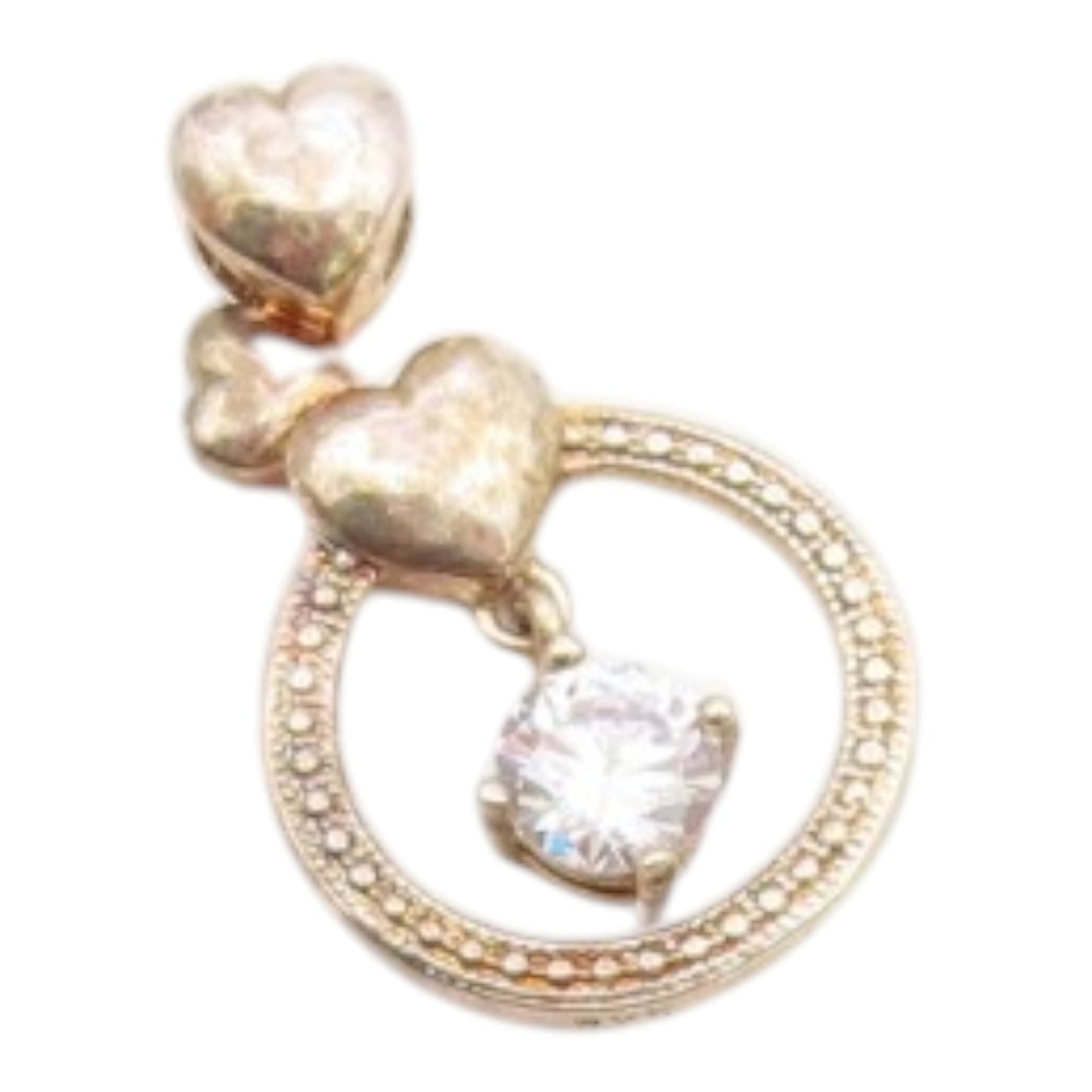 925 Sterling Silver  Vintage Shiny Cubic Zirconia Love Hearts Pendant  PT16429