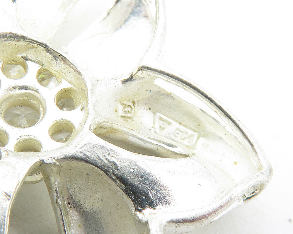 925 Sterling Silver  Vintage Cubic Zirconia Open Flower Motif Pendant  PT7719