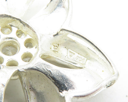 925 Sterling Silver  Vintage Cubic Zirconia Open Flower Motif Pendant  PT7719