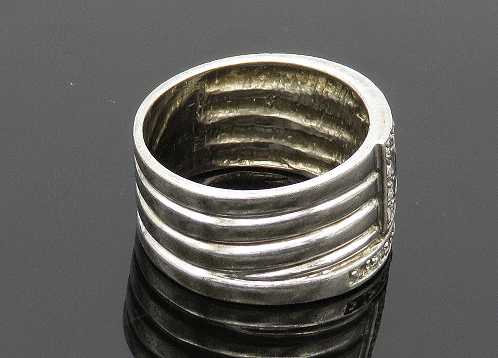 SETA 925 Sterling Silver  Vintage Topaz Shiny Ribbed Band Ring Sz 9  RG20074
