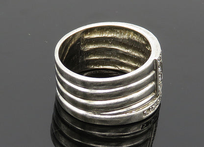 SETA 925 Sterling Silver  Vintage Topaz Shiny Ribbed Band Ring Sz 9  RG20074