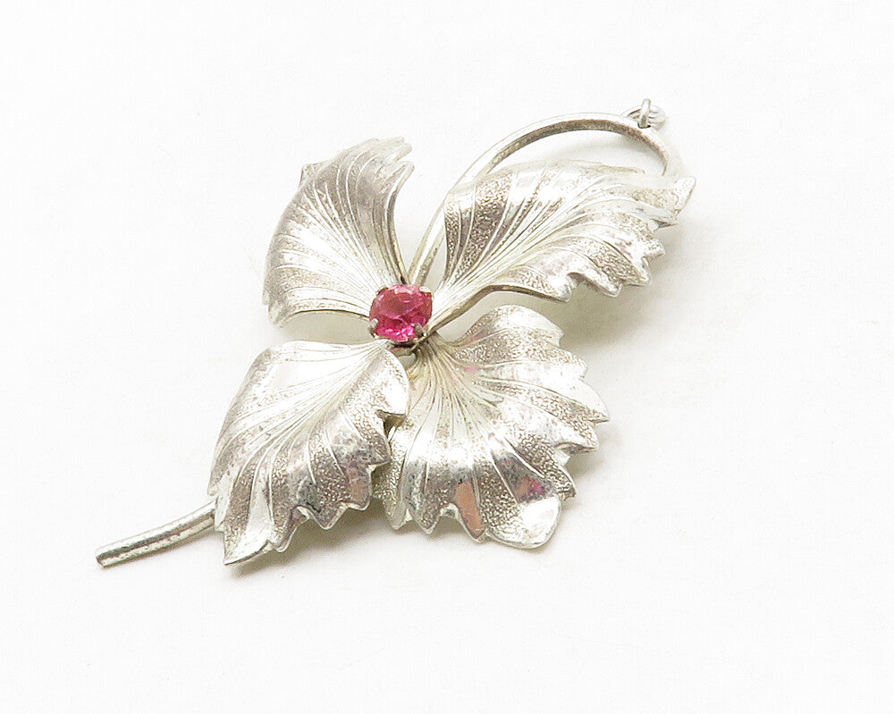 FORSTNER 925 Silver  Vintage Pink Topaz Shiny Flower Motif Pendant  PT10594