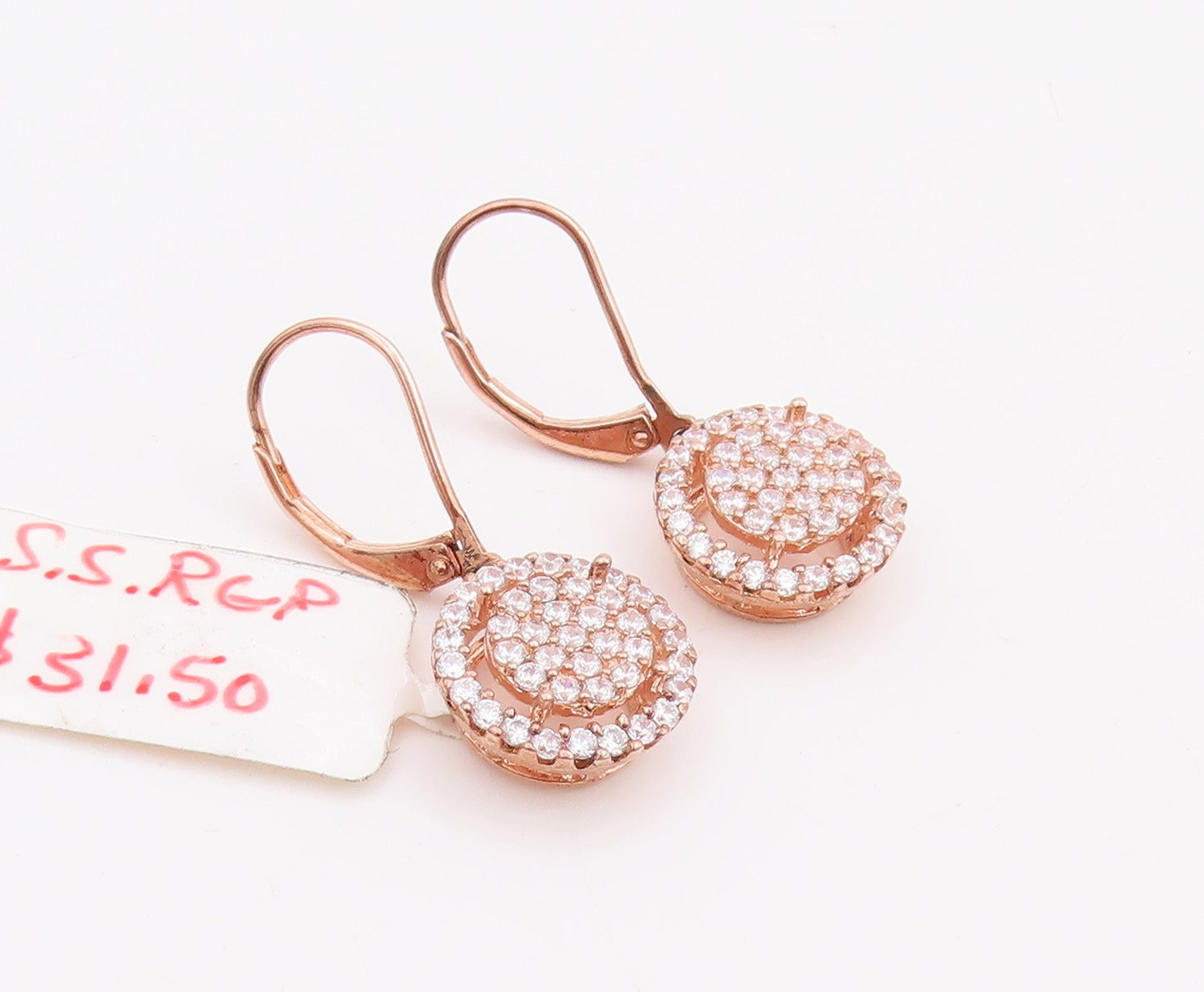 925 Sterling Silver Vintage Earrings Dangling Double Circle Beaded CZ  EG12954