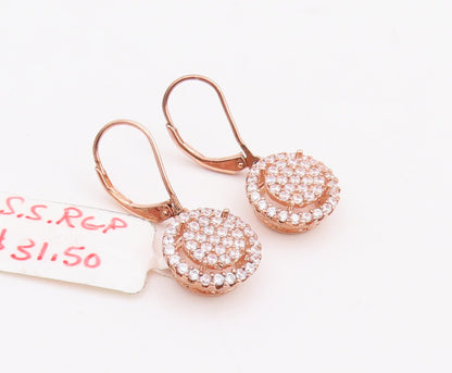 925 Sterling Silver Vintage Earrings Dangling Double Circle Beaded CZ  EG12954