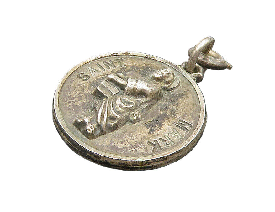 CREED 925 Sterling Silver  Vintage Antique Saint Mark Prayer Pendant  PT14784