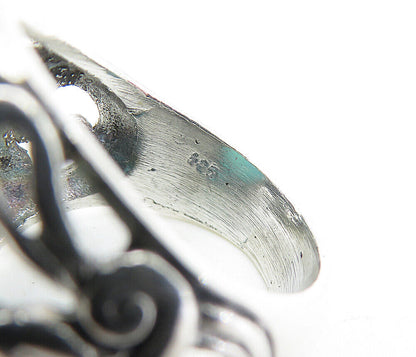 925 Sterling Silver  Vintage Turquoise Shiny Swirl Cocktail Ring Sz 7.5 RG5398