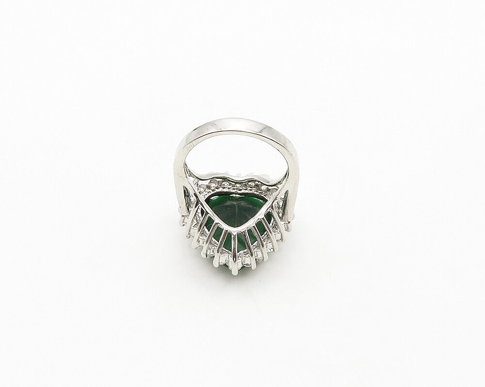 925 Silver  Green Topaz & Cubic Zirconia Heart Cocktail Ring Sz 9  RG19452