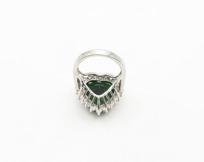 925 Silver  Green Topaz & Cubic Zirconia Heart Cocktail Ring Sz 9  RG19452