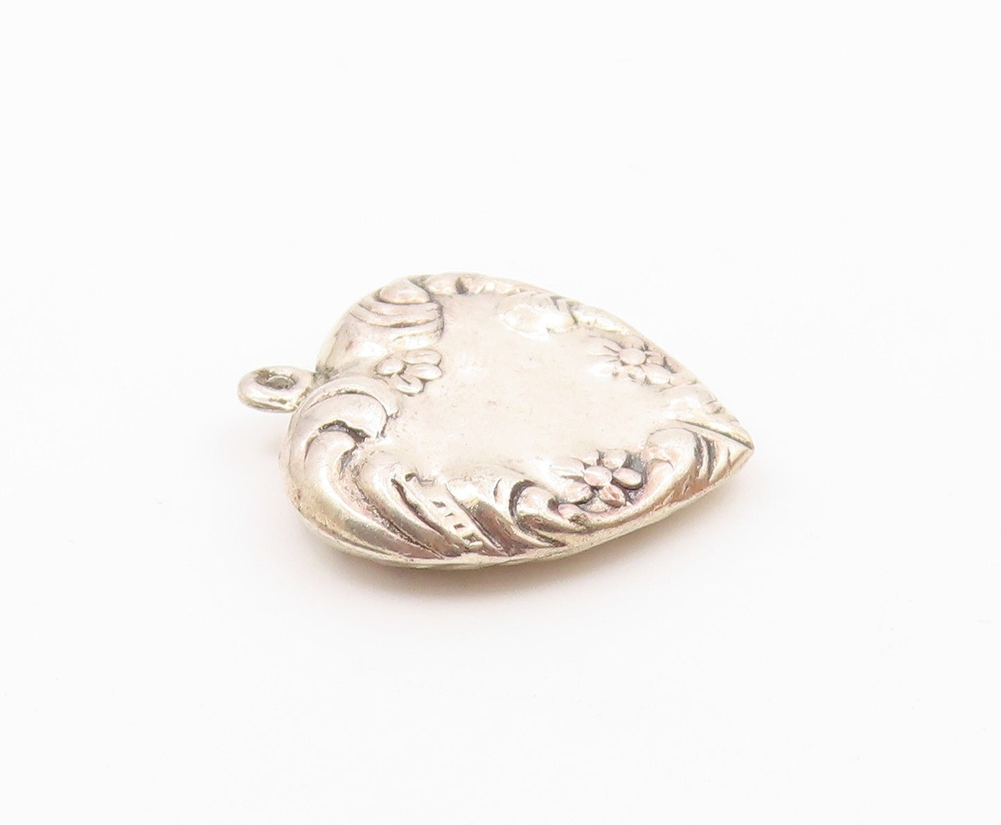 925 Sterling Silver  Vintage Shiny Floral Swirl Love Heart Pendant  PT15732