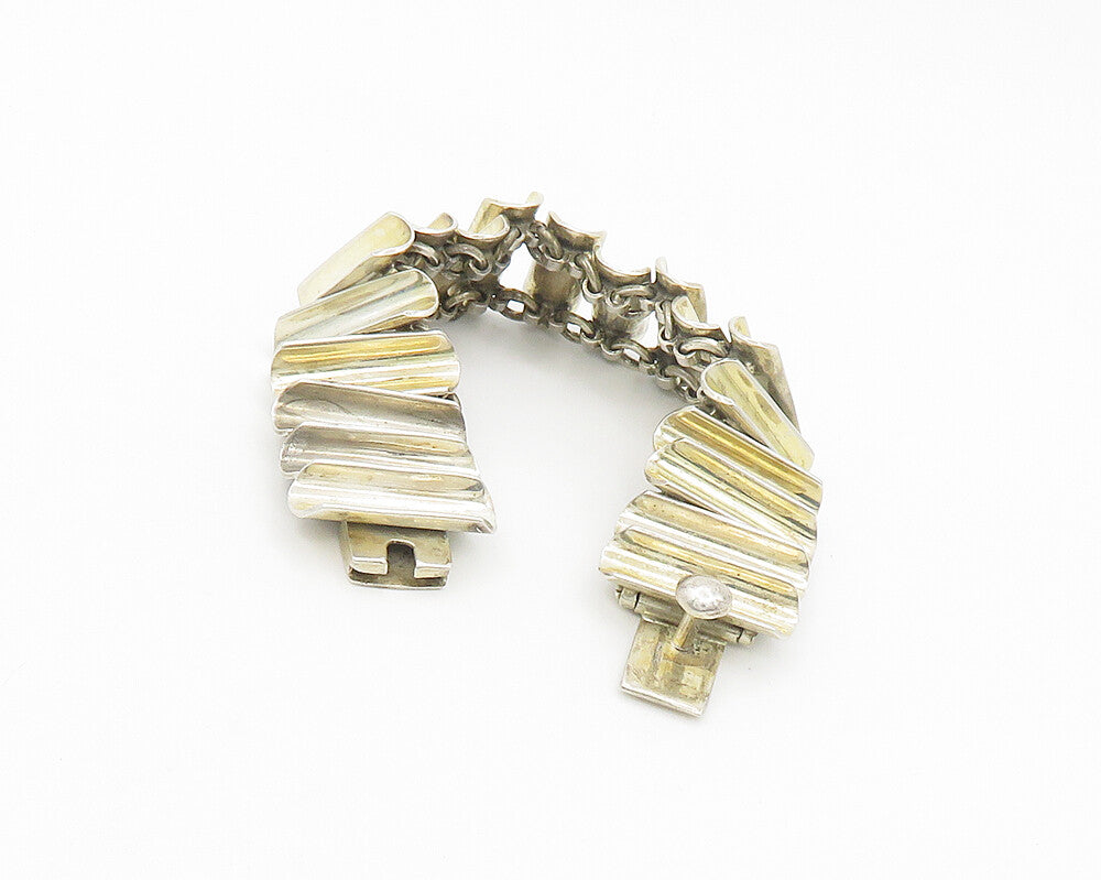 MEXICO 925 Sterling Silver  Vintage Shiny Concave Link Chain Bracelet  BT7096