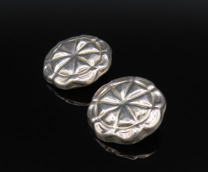 MEXICO 925 Silver  Vintage Etched Wheel Flower Motif Clip Earrings  EG12147