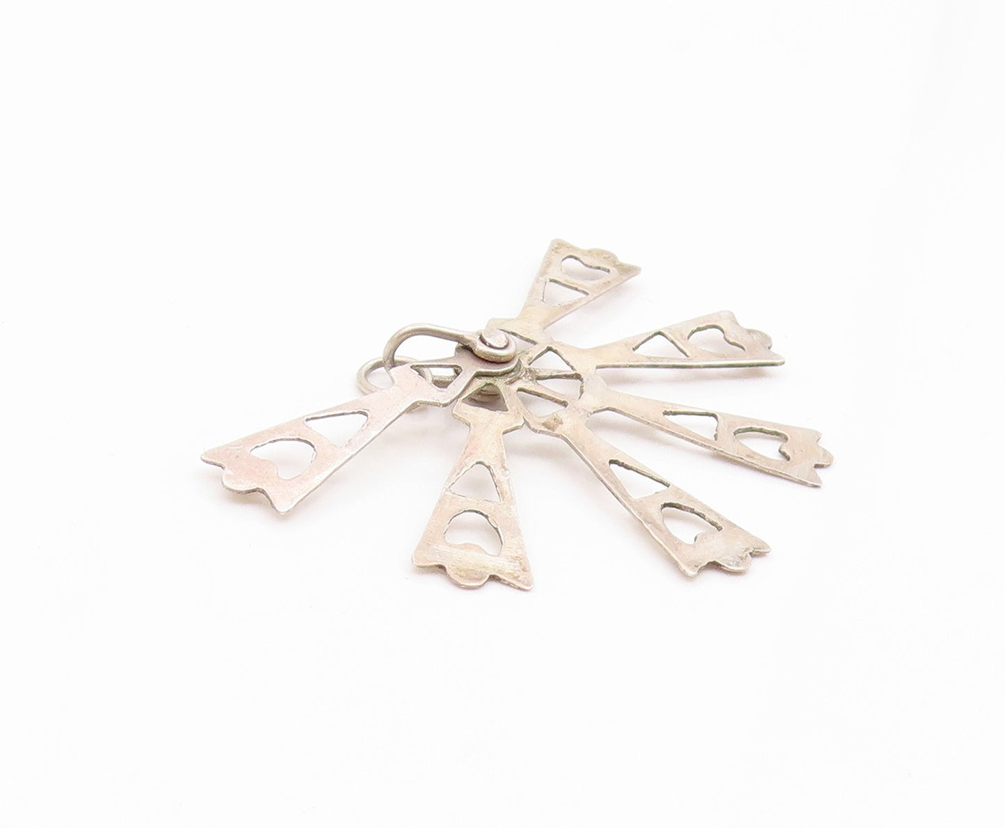 925 Silver  Vintage Triangle Cutout Folding Fan Pendant OPENS  PT21082