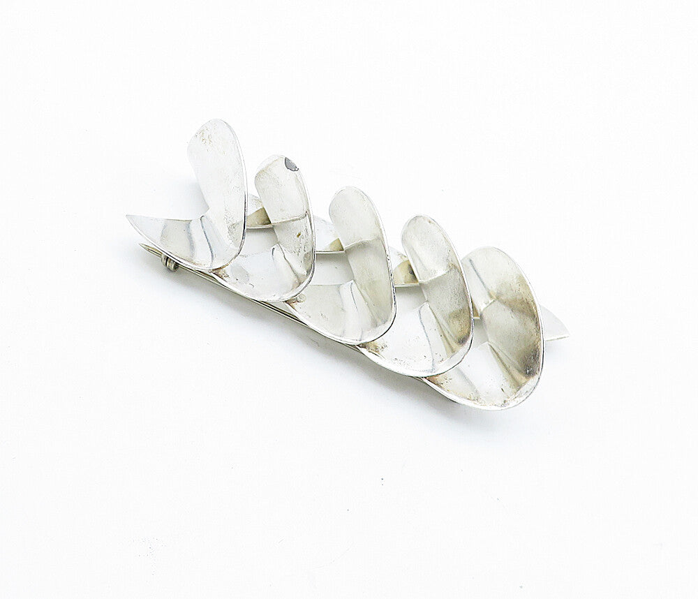 MEXICO 925 Sterling Silver  Vintage Shiny Modernist Bows Brooch Pin  BP2731