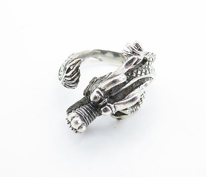 925 Sterling Silver  Vintage Dragon Head & Tail Motif Band Ring Sz 7  RG7345