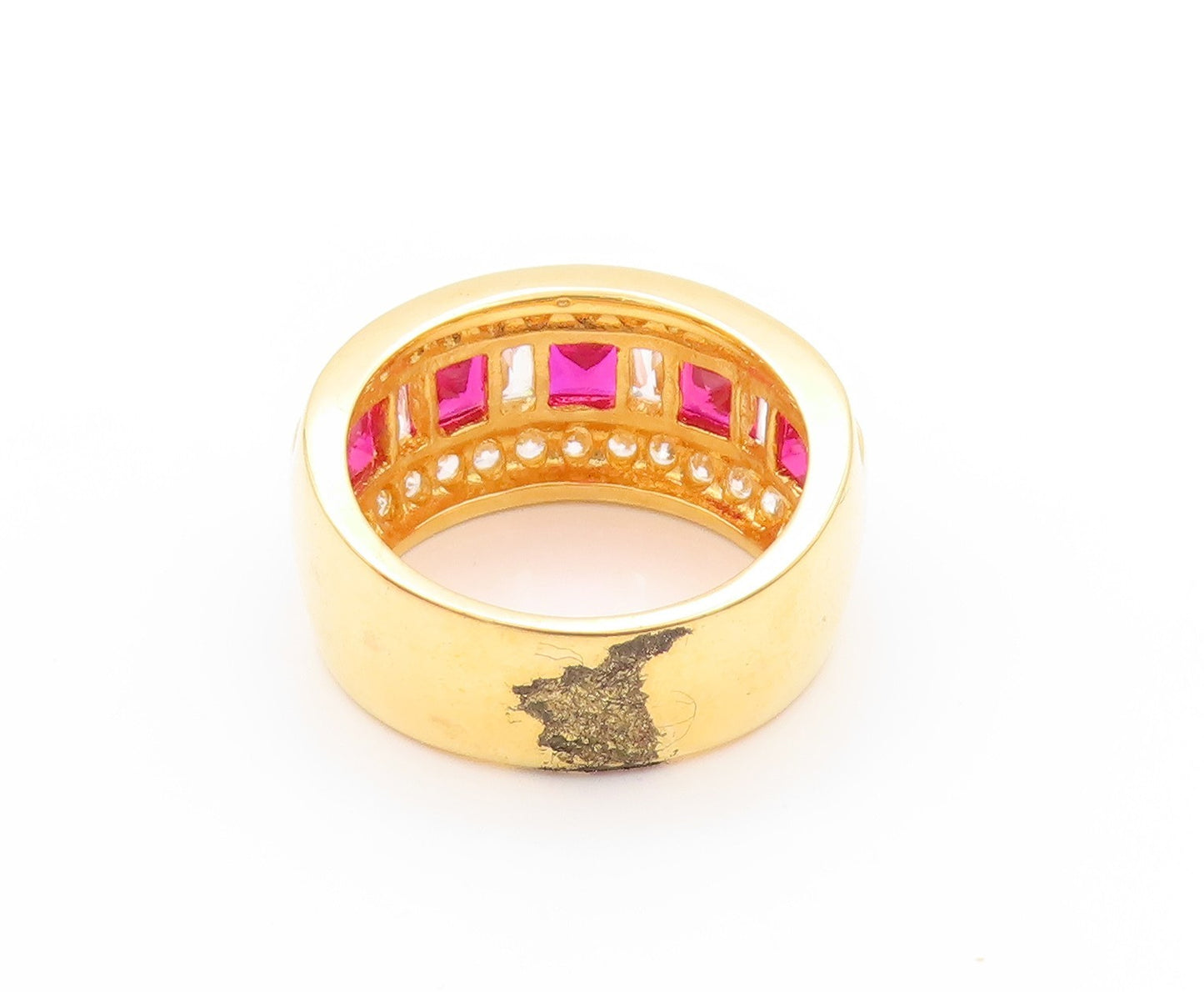 925 Sterling Silver Vintage Ring Gold Plated 2 Tone CZ Bands  Sz 7  RG32770