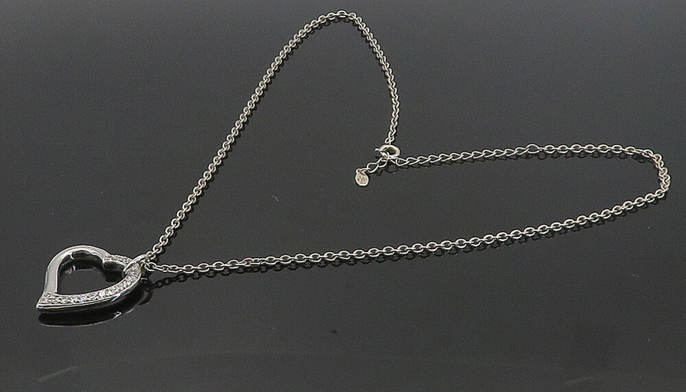 925 Sterling Silver  Cubic Zirconia Open Love Heart Chain Necklace  NE1368