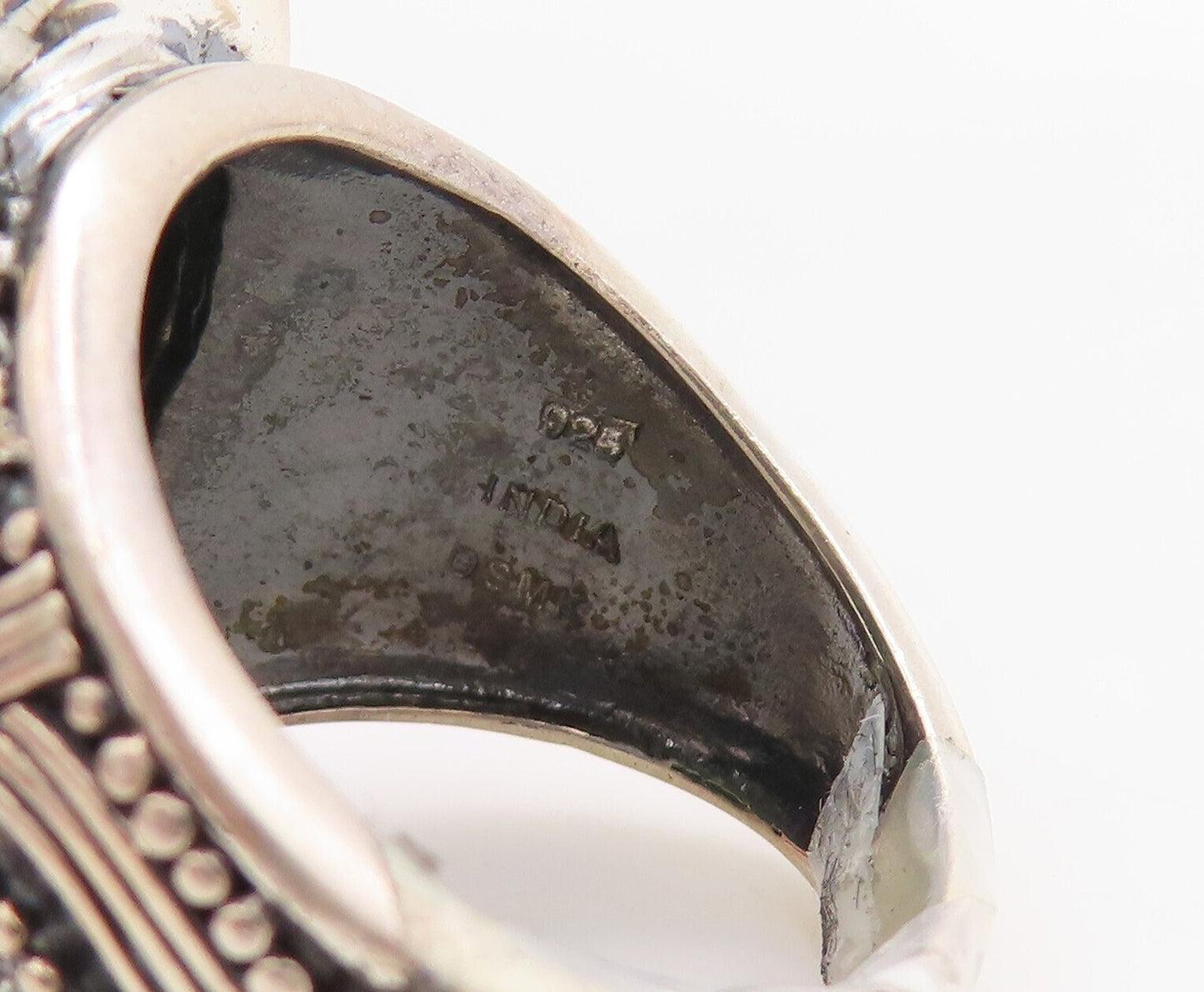 925 Sterling Silver Vintage Ring Swirly Carved Oval Gemstone  Sz 7.5  RG30611
