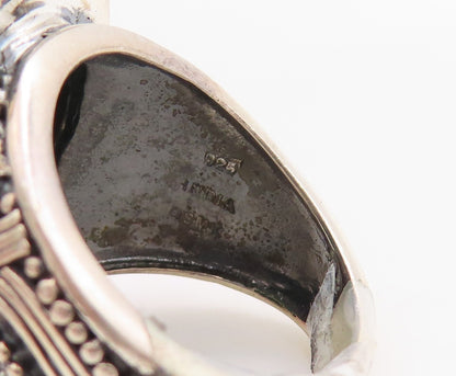 925 Sterling Silver Vintage Ring Swirly Carved Oval Gemstone  Sz 7.5  RG30611