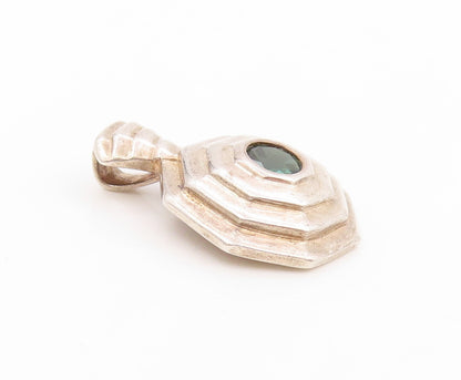 925 Sterling Silver Vintage Pendant Green CZ Geometric Octagon Charm  PT25820