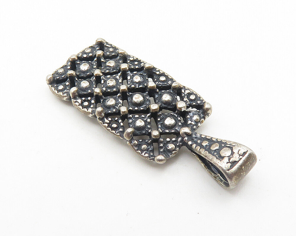 925 Sterling Silver  Vintage Oxidized Petite Floral Pattern Pendant  PT8205