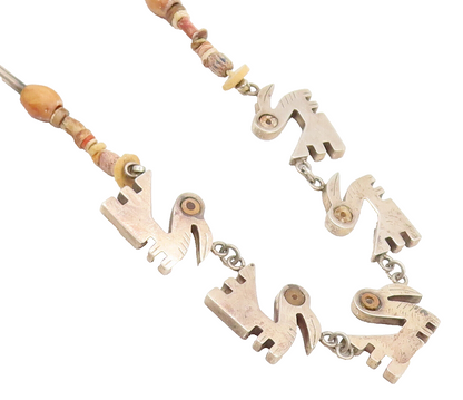 925 Sterling Silver  Vintage Wooden Beaded & Swimming Swans Necklace  NE4033