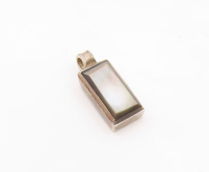 OTT 925 Sterling Silver Vintage Rectangle Mother Of Pearl Drop Pendant PT21252