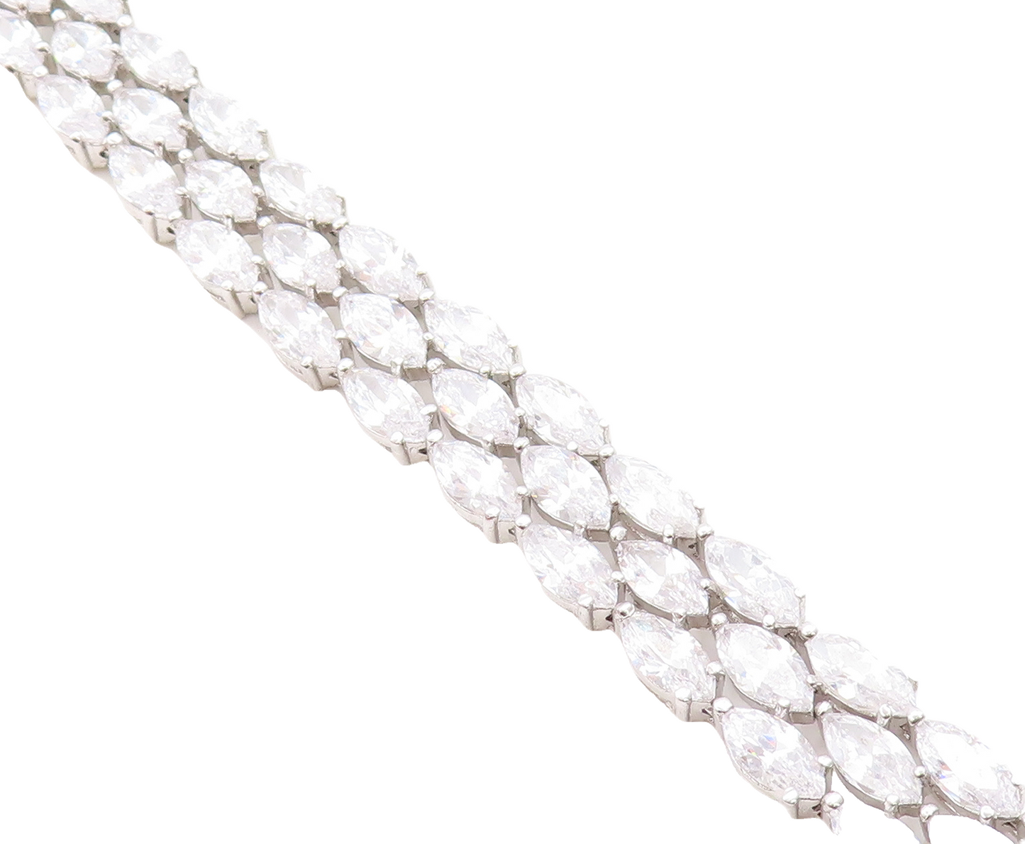 925 Sterling Silver Sparkling Cubic Zirconia 3 Row Chain Bracelet BT1931