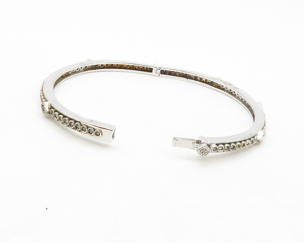 925 Sterling Silver  Genuine Diamonds Shiny Oval Bangle Bracelet  BT5060