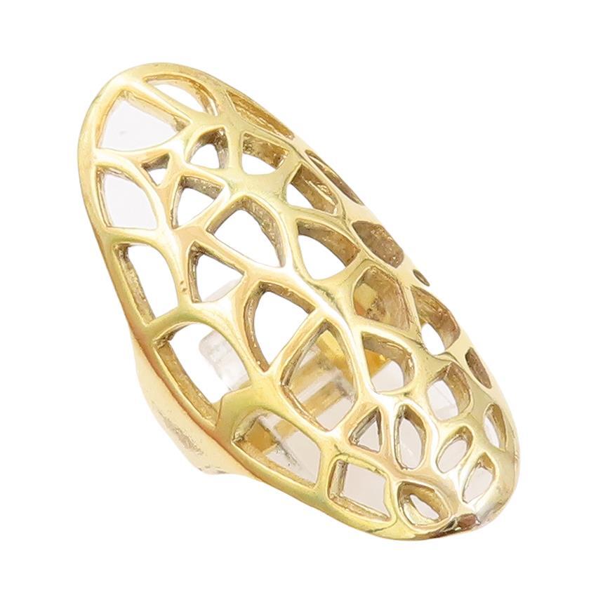925 Sterling Silver Vintage Ring Gold Plated Cutout Web Effect  Sz 6  RG28396