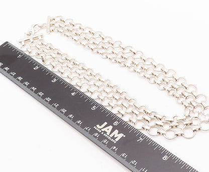 925 Sterling Silver Vintage Necklace Cutout Triple Ring Linked Chains  NE4290