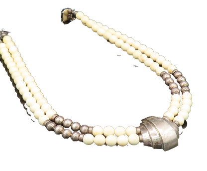 925 Sterling Silver Vintage Graduated Curved Dome Agate & Beads Necklace  NE3870