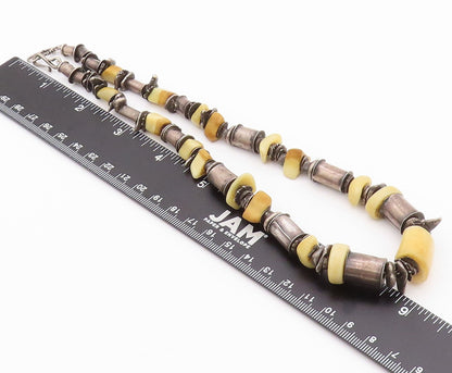 925 Sterling Silver Vintage Necklace Dark Tone Brutalist Cut Gemstone  NE4509