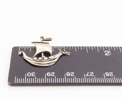925 Sterling Silver Vintage Pendant Dragon Head Sailing Ship Charm  PT26052