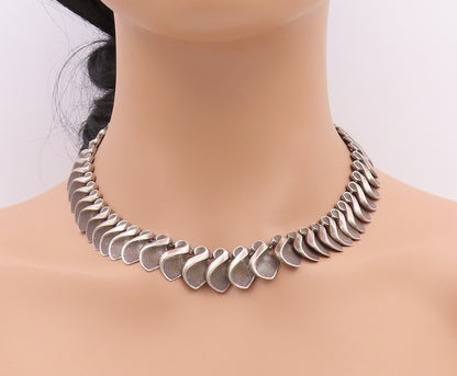 925 Sterling Silver Vintage Necklace DENMARK Dark Tone Designer Cut Band NE4500