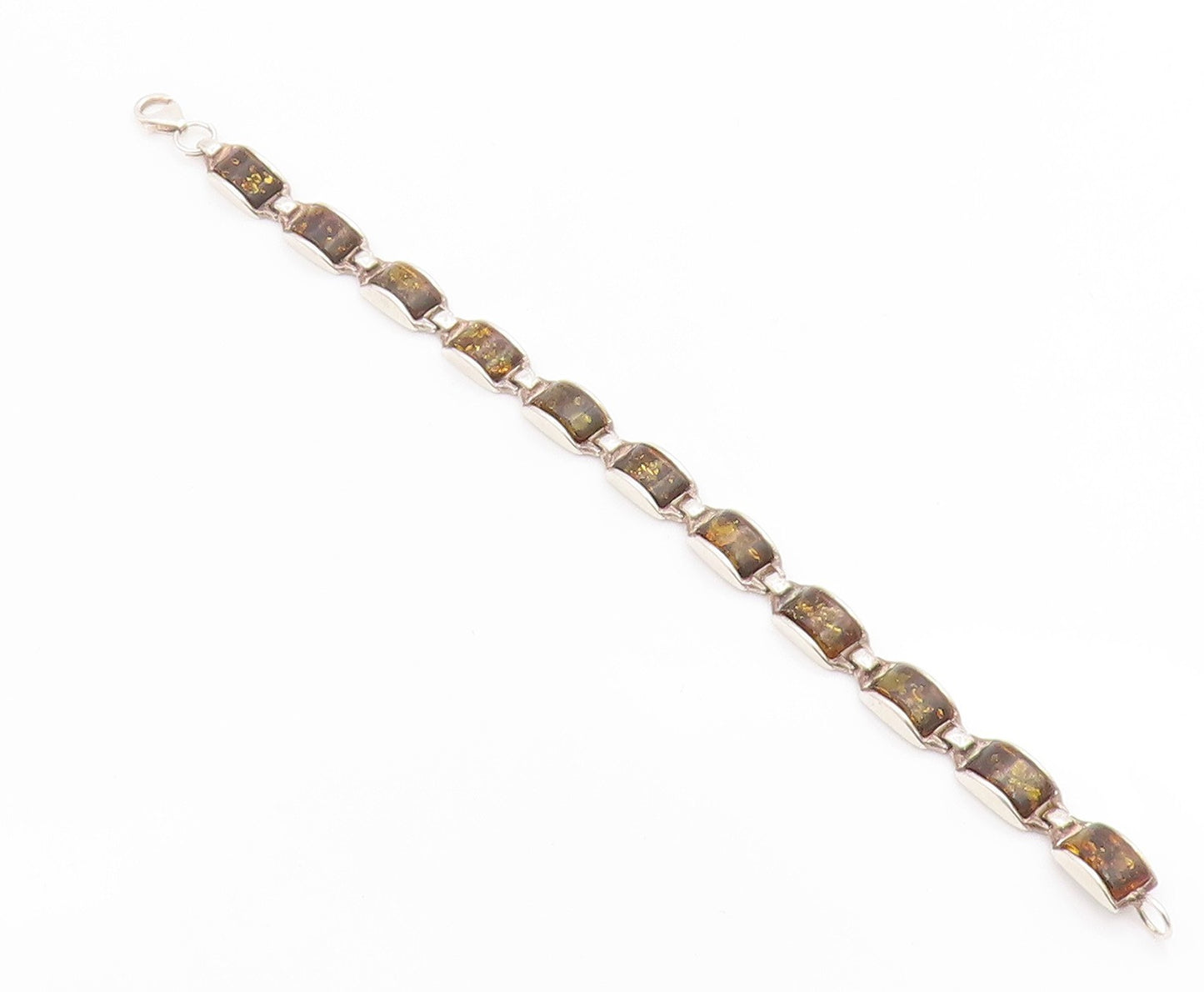 925 Sterling Silver Vintage Bracelet Chunky Baltic Amber Geometric Link  BT12084