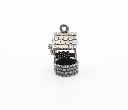 925 Sterling Silver  Vintage Petite Dark Tone Water Well Motif Pendant  PT3498