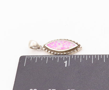 925 Sterling Silver Vintage Pendant Marquise Shape Pink Opal  PT24697