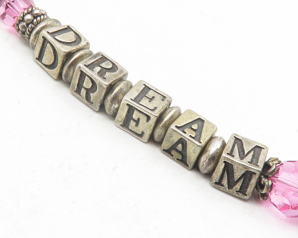 925 Sterling Silver  Vintage Pink Topaz Dare To Dream Beaded Bracelet  BT4744