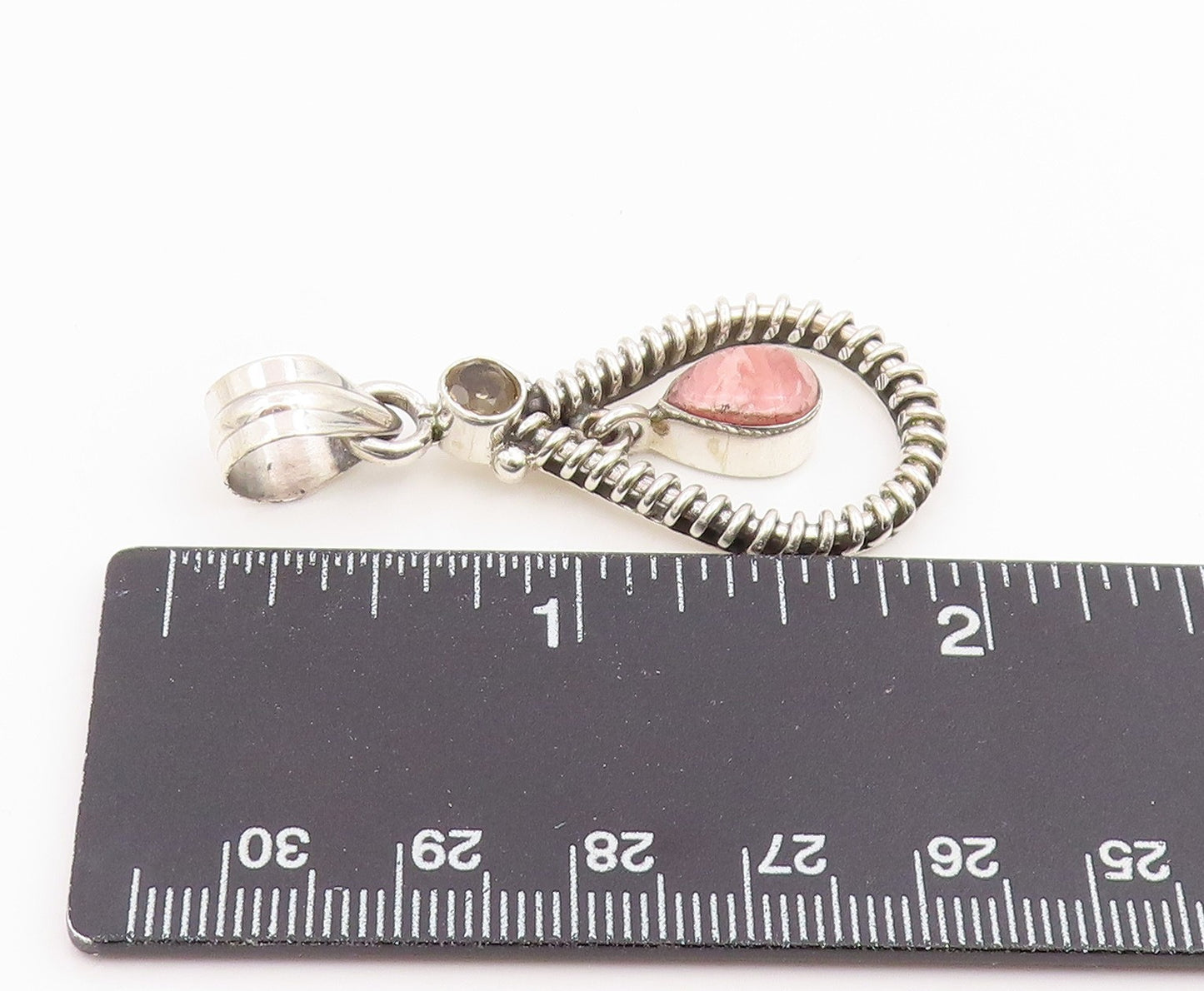925 Sterling Silver Vintage Pendant Rhodochrosite & Citrine Teardrop  PT25993